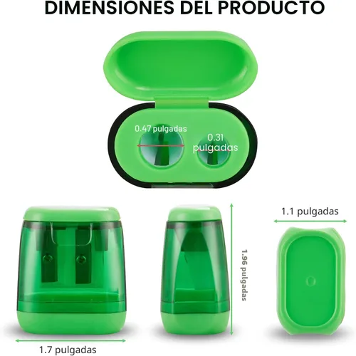 Vista 3 de Sonuimy Sacapuntas manuales, 4 sacapuntas manuales, doble agujero, compacto, de color, sacapuntas de mano para niños con tapa, adultos, estudiantes
