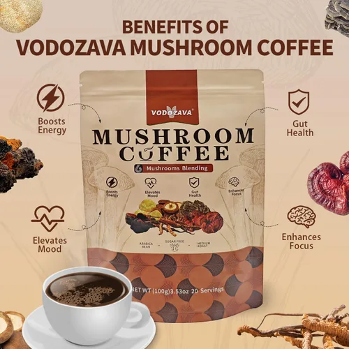 Vista 2 de Café instantáneo de hongos en polvo Extracto de café expreso con melena de leones Chaga cola de pavo Shiitake Cordyceps Reishi 20 porciones
