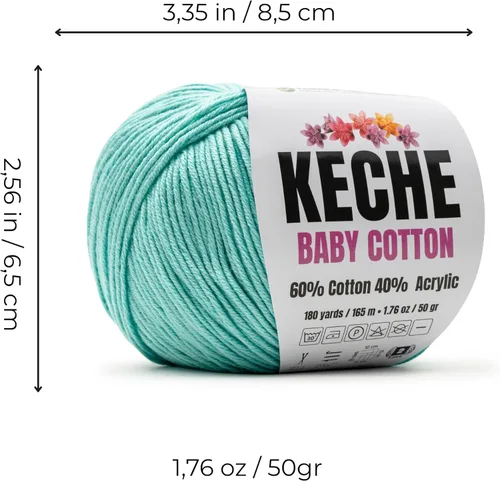 Vista 2 de Keche Hilo de Algodón, 60% Algodón 40% Hilo Acrílico, Hilo de Algodón Suave para Crochet y Tejer, Hilo Amigurumi 1 Madeja/Bola 1.76 Oz (50g) / 180