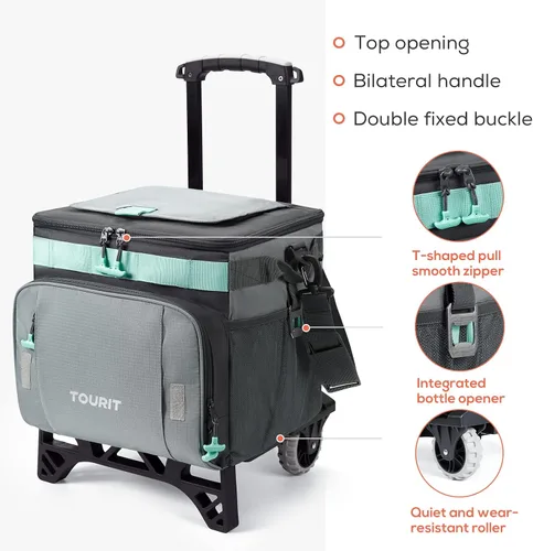 Vista 5 de TOURIT Enfriador plegable para 50 latas, a prueba de fugas, con ruedas y carrito todo terreno para playa, campamento, patio, viajes, al aire libre