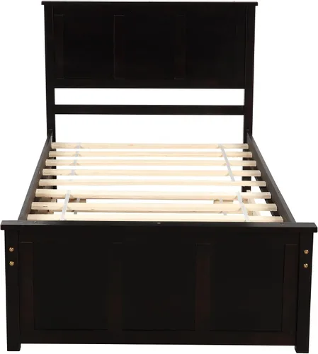 Vista 7 de Cama de plataforma con nido, marco de cama individual de madera minimalista y elegante, montaje simple y aspecto retro (espresso)
