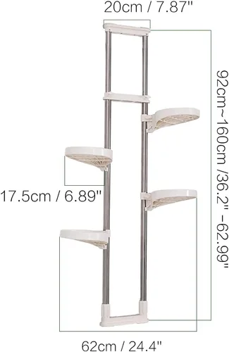 Vista 5 de BAOYOUNI Soporte para plantas de interior con ventana, estante de almacenamiento de metal con doble poste, soporte para macetas, estante