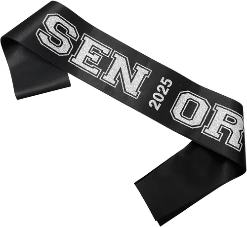 Vista 4 de Senior Sash 2025, bandas negras, paquete de 10 con letras plateadas con purpurina, bandas para celebraciones de graduación de clase 2025