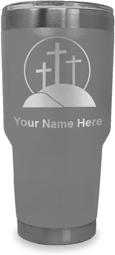Vista 19 de LaserGram Vaso aislado al vacío de 20 onzas, cruz de calvario, grabado personalizado incluido (negro)