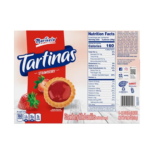 Vista 2 de Marinela Tartinas Fresa Galletas rellenas de fresa, sabor artificial, 8 paquetes, 14.08 onzas