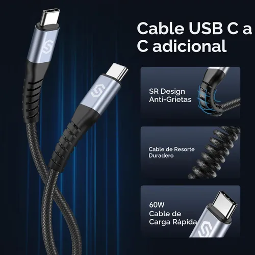 Vista 5 de Syncwire Cargador USB C para automóvil de 60 W [PD 30 W y QC 30 W] Adaptador USB de carga rápida con cable en espiral tipo C de 5FT compatible