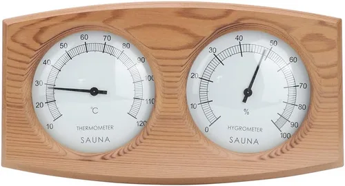 Vista 5 de Cosiki Termómetro de sauna, termómetro higrómetro de madera 2 en 1 para temperatura ambiente, higrómetro para sala de sauna, sala de vapor