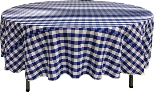 Vista 37 de Mantel LA Linen, redondo, a cuadros, polivinílico, 51 pulgadas.