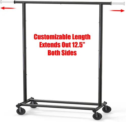 Vista 2 de Simple Houseware - Perchero de ropa resistente, sostiene hasta 150 lbs, varilla extensible de 42 a 67 pulgadas, negro