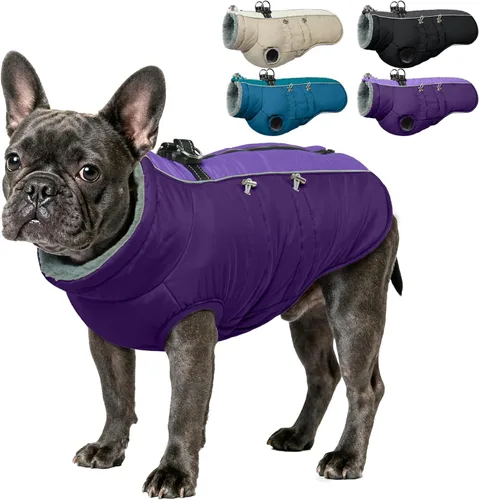 Vista 8 de IDOMIK Abrigo cálido para perros con arnés, chaquetas reflectantes impermeables para perros pequeños, medianos y grandes, chaqueta de invierno