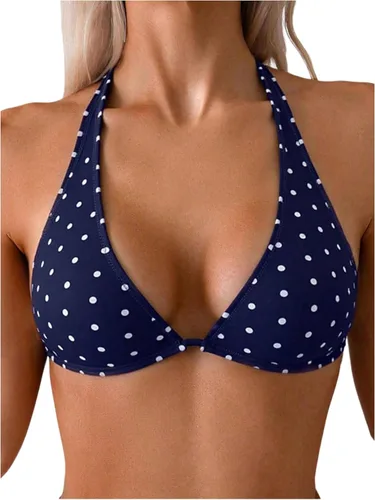 Vista 10 de Milumia - Top de bikini triangular con lunares para mujer, con tiras de cuello halter, traje de baño Varios