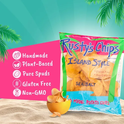 Vista 3 de Rusty's Chips - Chips crujientes y saludables para un bocado rápido - Chips sin gluten, sin conservantes, sin OMG, paquete de aperitivos veganos