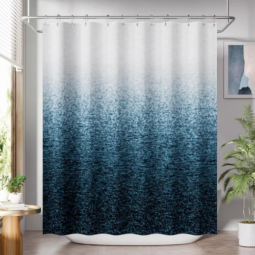 Vista 23 de AmazerBath Cortina de ducha, juego de cortina de tela ombre negra con 12 ganchos, cortina de ducha lavable de tela en negro y blanco, cortina