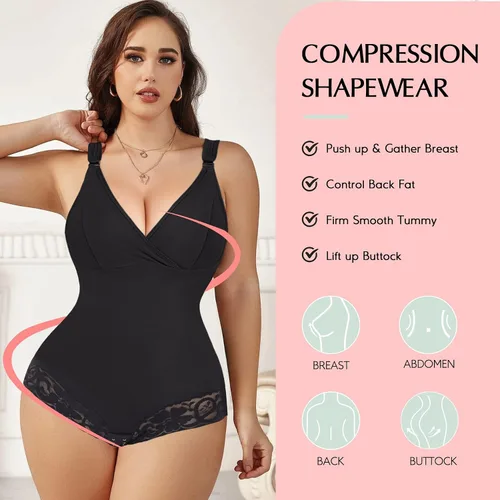 Vista 4 de MERYOSZ Shapewear Body con control de abdomen, adelgazante, moldeador de cuerpo, fajas de compresión, colombianas, camisola con cuello en V