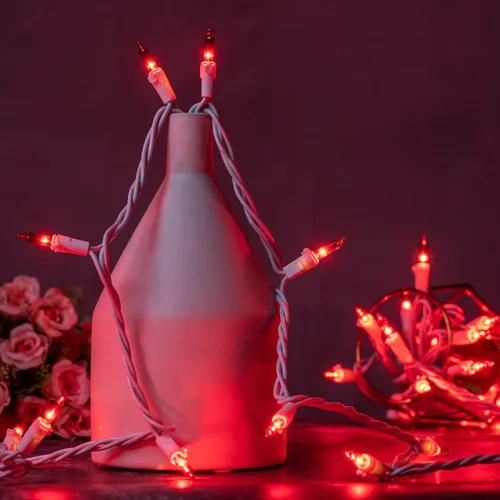 Vista 5 de YULETIME 200 luces rojas de Navidad, paquete de 2 juegos de 33 pies, 100 luces incandescentes con certificación UL (rojo, cable blanco)