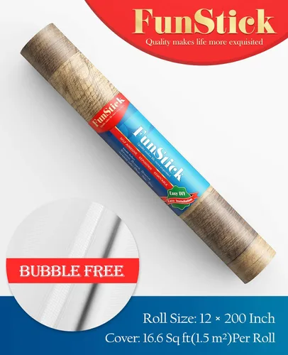 Vista 7 de FunStick Papel pintado desgastado de tablones de madera marrón espeso despegar y pegar, papel pintado de madera desgastada, papel de contacto