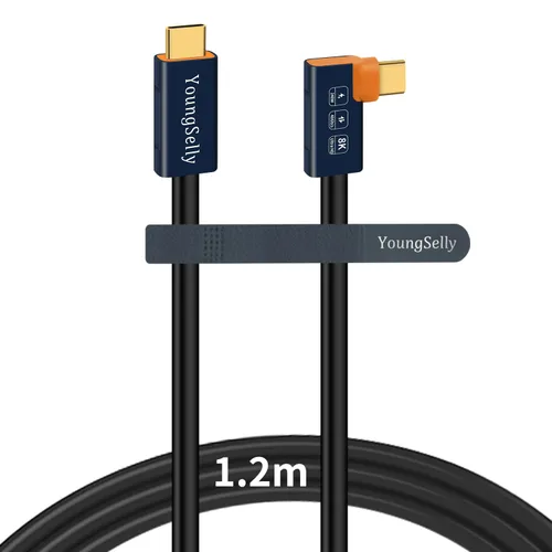 Vista 11 de Cable USB C codo hembra a macho de 1.64 pies, compatible con Thunderbolt 4/3, USB4/3, soporta carga rápida de 240 W (48 V/5 A máximo), transferencia