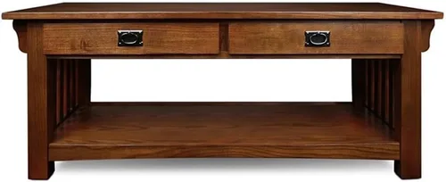Vista 3 de BOWERY HILL Mesa auxiliar rectangular de madera, acabado marrón roble medio, 48 x 24 x 19 pulgadas, construcción resistente con 2 cajones, muebles