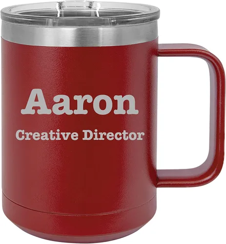 Vista 10 de Taza personalizada con recubrimiento en polvo de 15 oz con tapa personalizada grabada (negro)