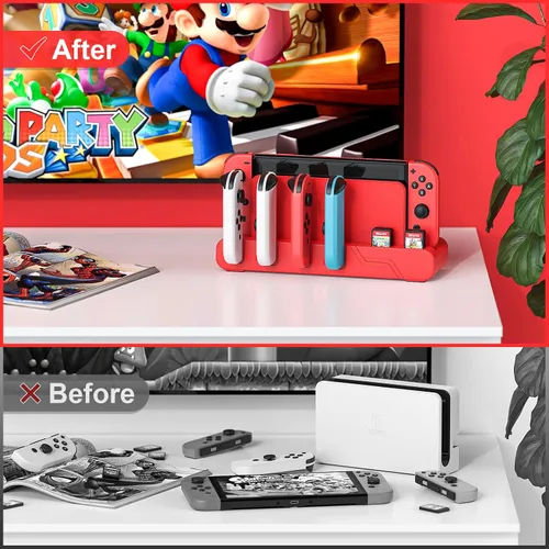 Vista 8 de Base de carga para controlador de interruptor compatible con Nintendo Switch OLED Mario Red Edition y Switch Model Joycon, estación de carga