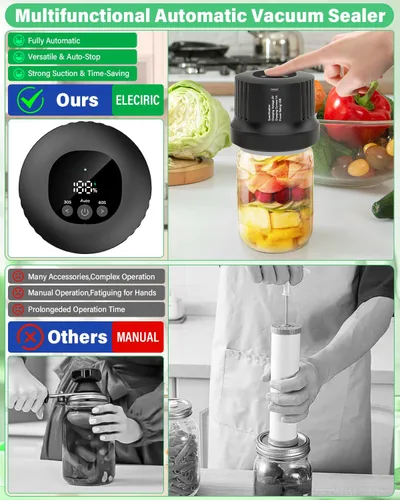 Vista 6 de Kit de sellador al vacío para tarros de masón, sellador automático de Trabaja con boca ancha+regular