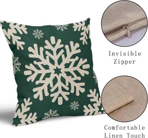 Vista 52 de Fundas de almohada decorativas de Navidad negras 40x40 cm con copos de nieve blancos de Navidad, juego de 2, temática rústica de invierno
