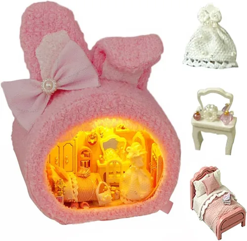 Vista 12 de Casa de muñecas en miniatura DIY con luces LED, cabina moderna creativa hecha a mano, mini modelo de casa, escena de muebles, mini artesanía