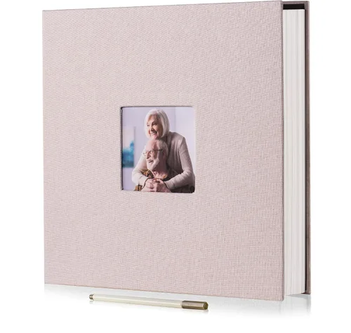 Vista 29 de HoneyTolly Álbum de fotos autoadhesivo para fotos de 4 x 6 imágenes, cubierta magnética de lino, 15 hojas/30 páginas en blanco para bodas Beige claro