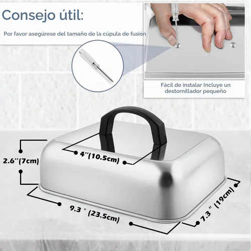 Vista 2 de HaSteeL Juego de cúpulas para fundir queso de 2 piezas, cubierta de vaporización y untado rectangular de acero inoxidable de 9x7 pulgadas, cúpula