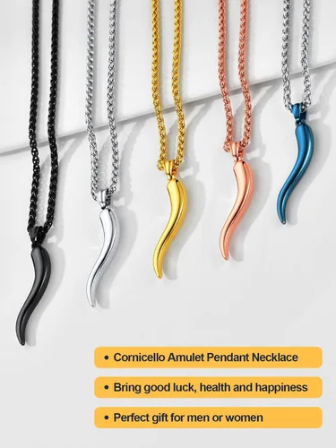 Vista 7 de U7 Colgante de cuerno italiano para hombres y mujeres, acero inoxidablenegrooro de 18 quilates, joyería de protección de talismán amuleto