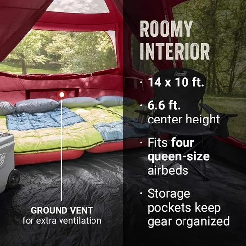 Vista 6 de Coleman Skylodge - Tienda de campaña familiar resistente a la intemperie, con lluvia y divisor de habitación, se adapta a 4 camas de aire