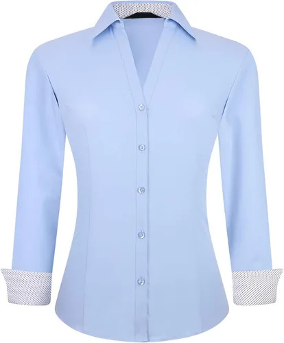 Vista 11 de Alex Vando - Blusa de botones para mujer, sin arrugas, manga larga, casual, para el trabajo