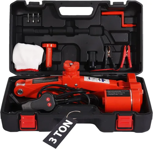 Vista 9 de TYAYT Gato eléctrico para automóvil de 2 toneladas y 12 V para automóvil, sedán y SUV, gato eléctrico portátil para reemplazo de neumáticos (rojo)
