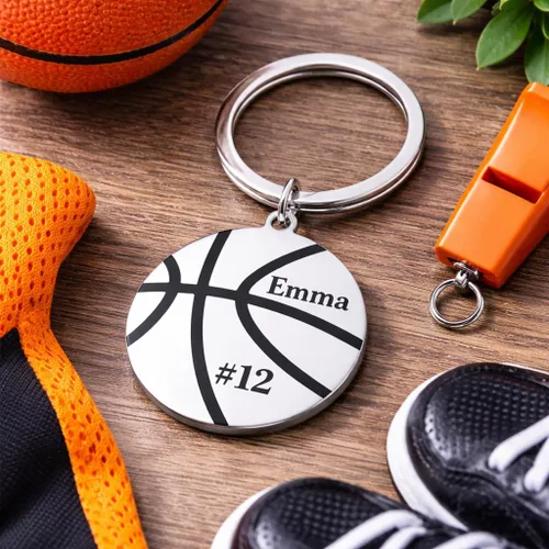 Vista 4 de Infinity Collection - Llavero de baloncesto grabado personalizado, regalo personalizado, joyería, jugador, equipo y entrenadores