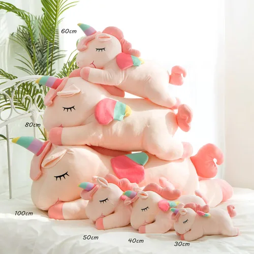 Vista 4 de Animales de peluche de unicornio, almohada suave de unicornio para abrazar, regalo para niños (rosa, 12 pulgadas)