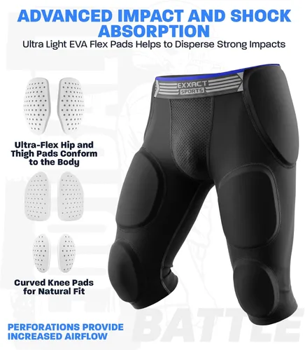 Vista 3 de Exxact Sports Battle - Faja de fútbol con 7 almohadillas para hombres y niños con bolsillo para tazas, pantalones cortos de compresión acolchados