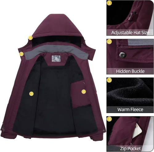 Vista 6 de Camel Crown Chaqueta de esquí para mujer, abrigo de nieve para invierno, vellón cálido, impermeable, chaqueta para snowboard