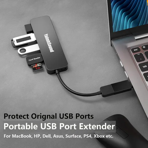 Vista 4 de Hub USB 3.0 de 4 puertos, divisor USB T-Sound para laptop, adaptador de teclado y mouse PS4 para Dell, Asus, HP, MacBook Air, Surface Pro, Acer