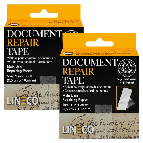 Vista 8 de Lineco, cinta de reparación de documentos de archivo, 2,5 cm x 30 m, sin ácidos y translúcida, para reparación de documentos en papel, libros