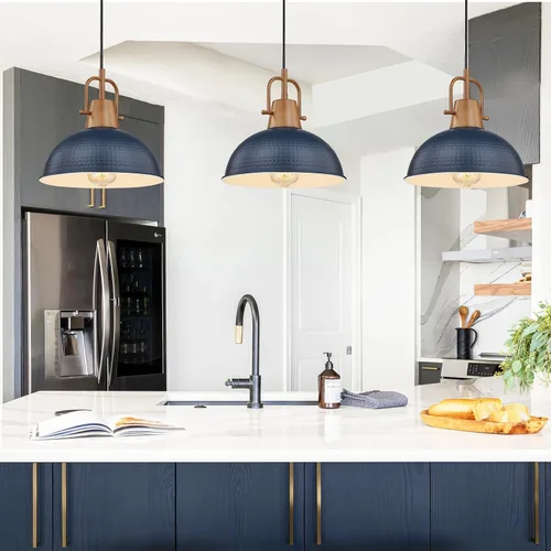 Vista 7 de Emliviar GE269MIL BK+WD - Lámpara colgante moderna de 10.2 pulgadas, lámpara colgante moderna para isla de cocina, pantalla de cúpula de metal negro