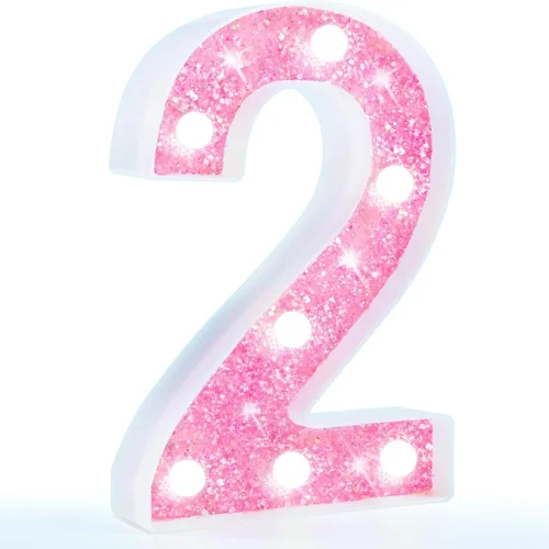 Vista 55 de Pooqla Luces de números de marquesina, números de luz rosa para niñas de 10.º cumpleaños, funciona con pilas, luz nocturna de número con purpurina