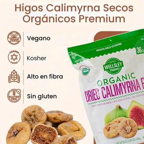 Vista 3 de Wellsley Farms Higos de calimirna secos orgánicos, bocadillos naturalmente dulces con alto contenido de fibra, higos secos sin azúcar añadido, sin