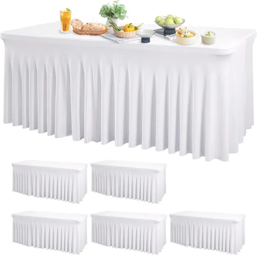 Vista 36 de Wish Care Paquete de 2 manteles de elastano elástico azul bebé para mesas rectangulares de 4 pies, manteles ajustables sin arrugas de 4 pies
