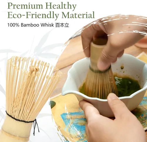 Vista 5 de Juego de batidor de matcha, cuenco de matcha rosa con boquilla, kit de 8 piezas, batidor y tazón de matcha, matcha Chasen, cuchara de bambú, reposo