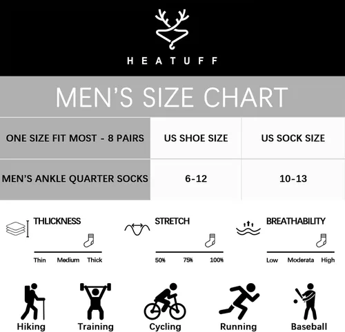 Vista 6 de Heatuff Calcetines deportivos para hombre con un cuarto de amortiguación, absorben la humedad, para correr, deportes, trabajo (8 pares)