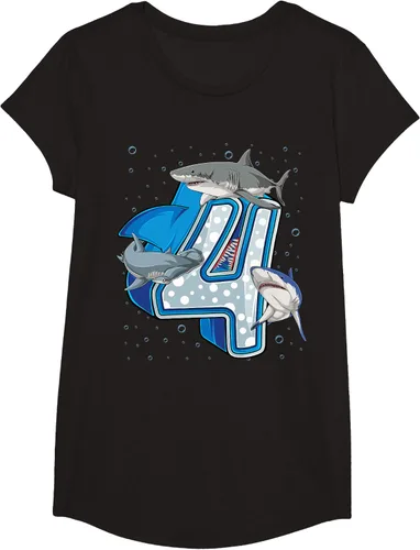 Vista 5 de Camiseta de 4.º cumpleaños para niños de 4 años con diseño de tiburón oceánico Negro