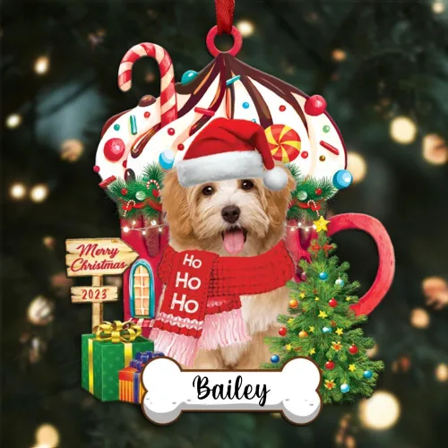 Vista 52 de Akita1 - Adorno personalizado para perro, adorno de perro con nombre personalizado, plano impreso en 2D, acrílico colgante, Papá Noel y perro