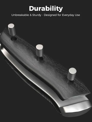 Vista 11 de Santoku - Cuchillo de 7 pulgadas, hoja alemana de acero inoxidable, cuchillo de corte profesional, mango ergonómico de madera de Pakkawood