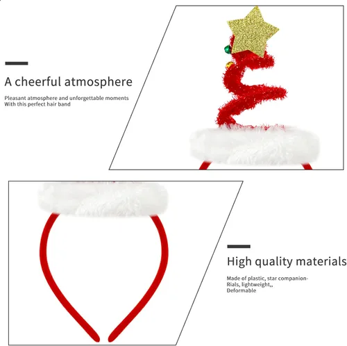 Vista 4 de Bnikion Mini diadema elástica para árbol de Navidad con estrella Papá Noel campana primavera espiral rojo verde