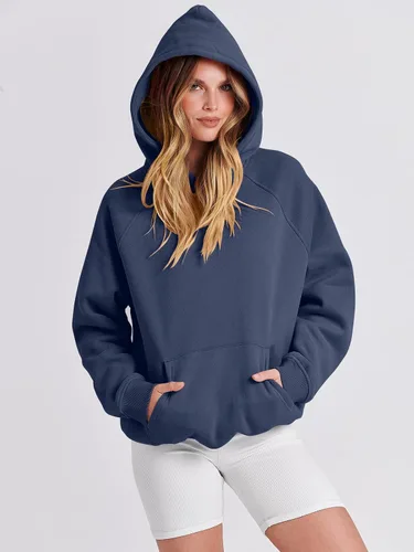 Vista 5 de Caracilia Sudaderas con capucha de gran tamaño para mujer, de forro polar, manga larga, con bolsillos, ropa de moda para otoño 2024